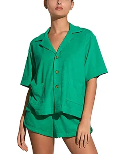 Elan Button Front Cover Up Shirt In Green Bright
