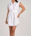 Elan Button Front Ruffle Sleeve Dress In White In White