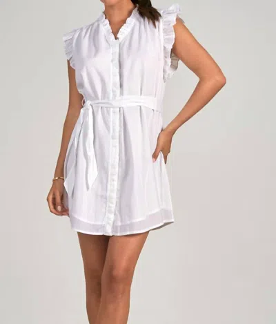 Elan Button Front Ruffle Sleeve Dress In White