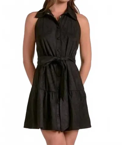 Elan Button Front Sleeveless Mini Dress In Black