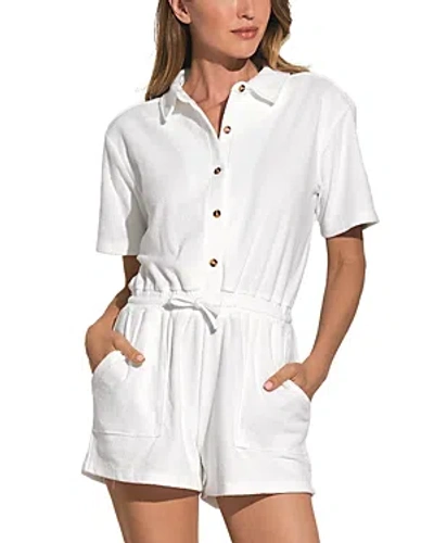 Elan Button Front Swim Cover-up Romper In White