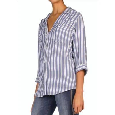 Elan Button Front Top In Blue Stripe