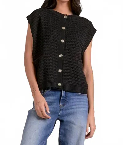 Elan Sweater Knit Cap Sleeve Button Front Cardigan In Black