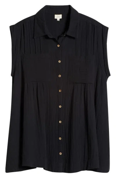 Elan Button-up Cover-up Minidress In Black