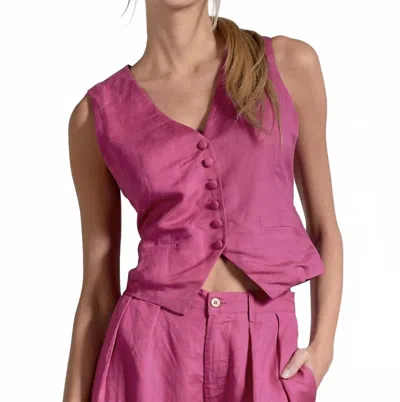 Elan Button Up Vest In Pink In Purple