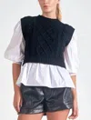 ELAN CABLE SWEATER VEST WITH ATTACHED BLOUSE IN BLACK/WHITE