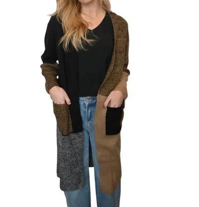Elan Cafe Corner Cardigan In Black/brown