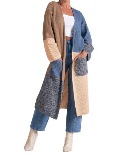 Elan Cafe Corner Cardigan In Blue Color Block In Multi