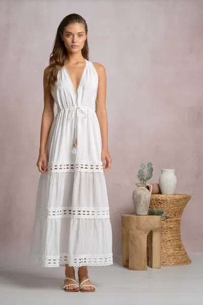 Elan Caicos Midi Dress With Crochet Detail In White