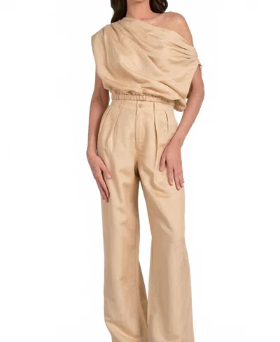 Elan Callie Off-shoulder Blouse In Khaki In Brown