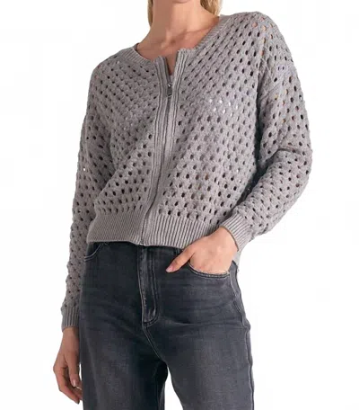 Elan Candice Zip Cardigan Sweater In Heather Grey In Gray