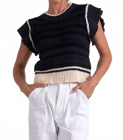 ELAN CAP SLEEVE CREWNECK SWEATER IN BLACK/BEIGE