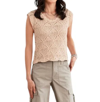 Elan Cap Sleeve Crochet Sweater In Nude In Pink