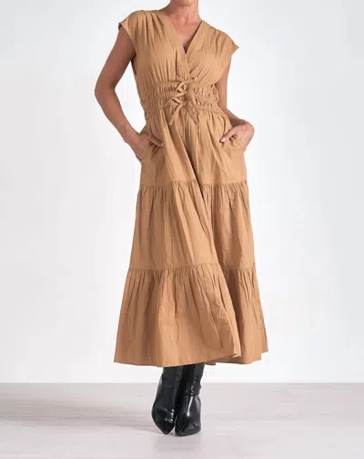 Elan Cap Sleeve Dress In Taupe