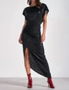 Elan Cap Sleeve Midi In Metallic Black In Multi