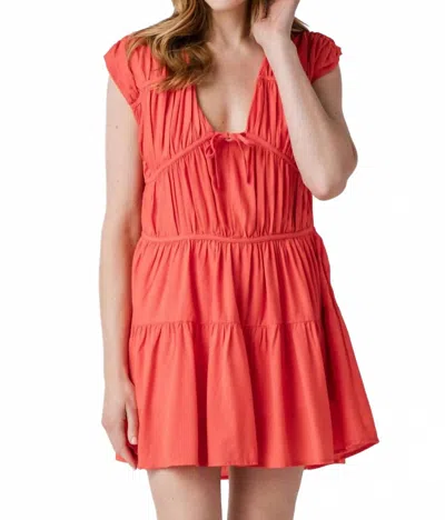 Elan Cap Sleeve Mini Tiered Dress In Red