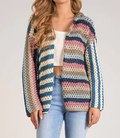 Elan Cardigan Hoodie Sweater In Blue/pink Multi