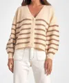 Shop Elan Carmel Stripe Cardigan In Beige