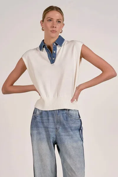 Elan Carmen Polo Sweater Vest In Beige In White