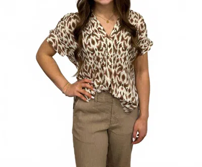 Elan Casablaca Print Blouse In Leopard In Brown