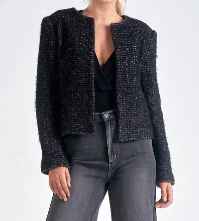Elan Chanel Inspired Blazer Jacket In Black/silver