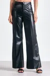 Elan Vegan Leather High Waist Flare Pants In Faux Black In Black