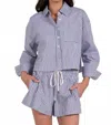 Elan Charlotte Button Down Shirt In Navy Stripe In Blue