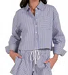 Elan Charlotte Button Down Shirt In Navy Stripe In Blue