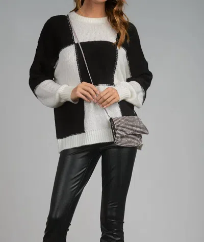 Elan Checkerboard Crewneck Sweater In Black/white In Multi