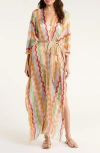 Elan Chevron Cover-up Caftan In Multi