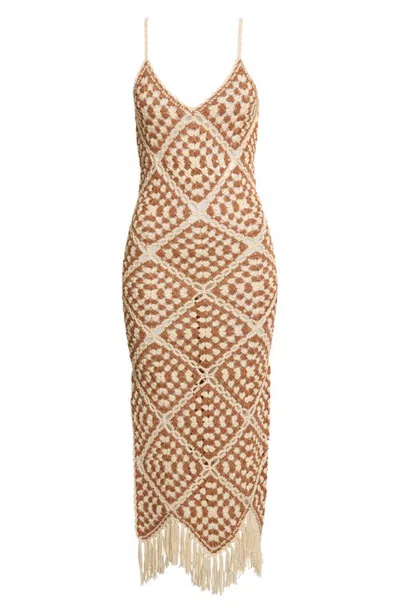 Elan Chevron Fringe Cover-up Maxi Dress In Brown