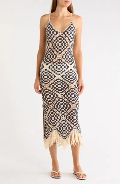 Elan Chevron Fringe Cover-up Maxi Dress In Neutral