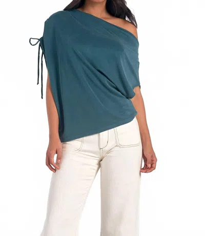 Elan Cinched Off The Shoulder Top In Teal In Blue