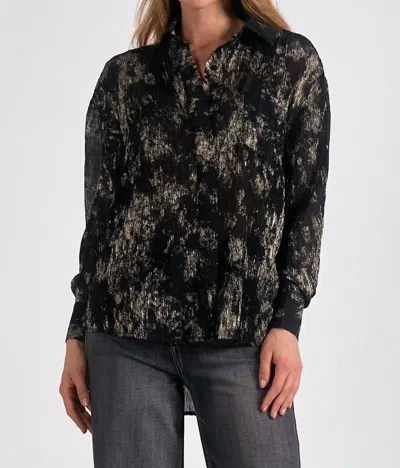 Elan Collar Button Down Blouse In Black/gold