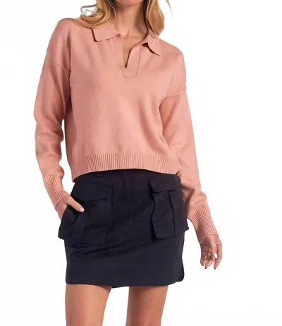 Elan Collar V-neck Sweater In Dusty Pink