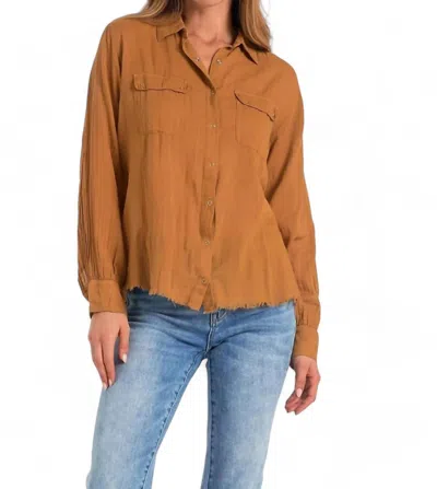 Elan Collared Button Down Shirt In Dark Camel