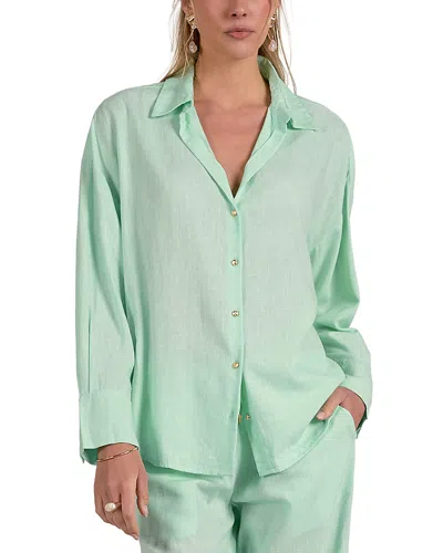 Elan Collared Button Down Shirt Swim Cover-up In Green