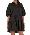 Elan Collared Button Front Tier Dress In Black In Black