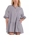 Elan Collared Button Front Tier Dress In Black Stripe In Blue