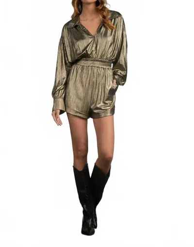 Elan Collared Long Sleeve Romper In Gold