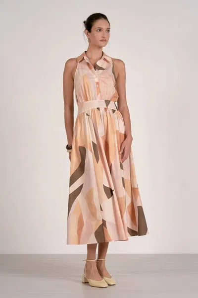 Elan Collared Midi Dress In Neutral Prism In Brown