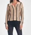 Elan Collared Stripe Cardigan In Tan Black In Neutral