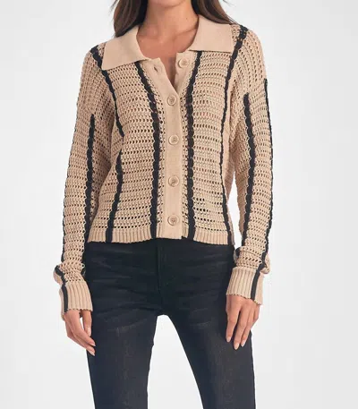 Elan Collared Stripe Cardigan In Tan Black