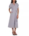 Elan Collared Striped Midi Dress In Black Stripe In Blue