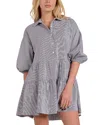 Elan Collared Button Front Tier Dress In Black Stripe In Black Stripe