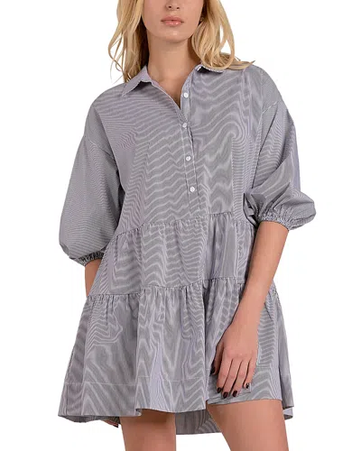 Elan Collared Tiered Dress In Black Stripe