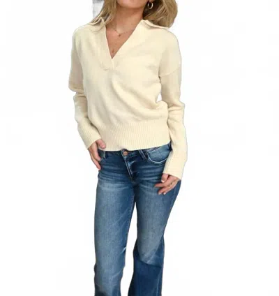 Elan Collared V-neck Sweater In Off White