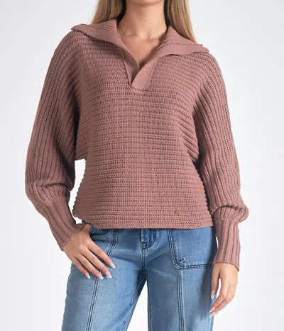 Elan Collared V-neck Sweater In Plum In Pink