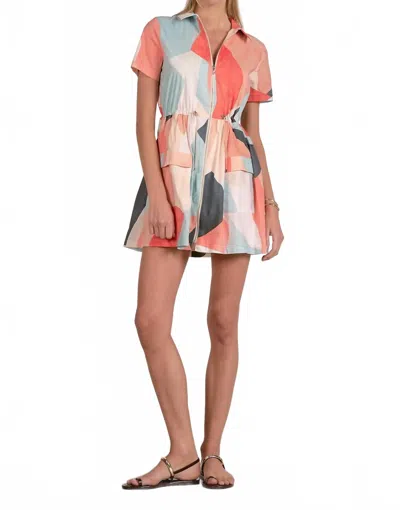 Elan Collared Zip Mini Dress In Multi Prism