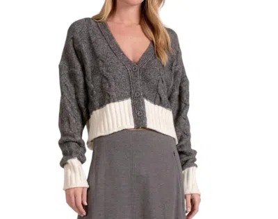 Elan Orla Color Block Cable Knit Cardigan In Grey White In Gray